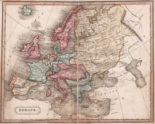 original antique map of Europe 1817